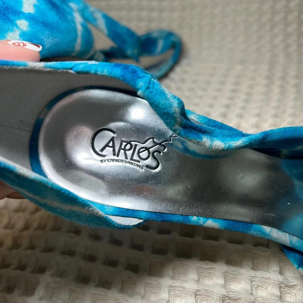 CARLOS BY CARLOS‎ SANTANA Blue Tie Dye 80s Bow Stiletto Heels Women's Size 10M
